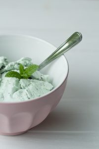 food bowl with mint garnish