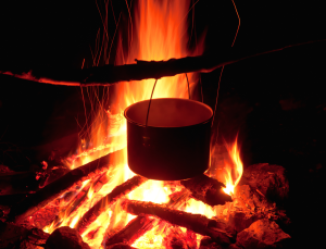 Pot on hot fire pit